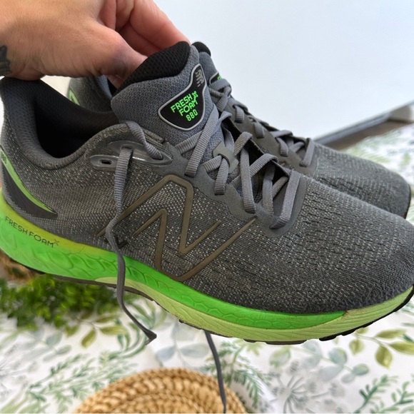 New Balance Men’s Fresh Foam X Ocean Gray Vibrant Green Athletic Running Shoes - Picture 10 of 16